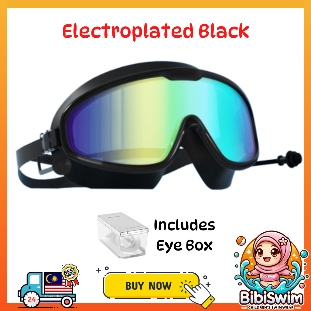 BIBISWIM Adult Swimming Goggles | Big-Frame Waterproof with Earplugs