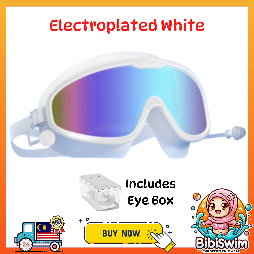 BIBISWIM Adult Swimming Goggles | Big-Frame Waterproof with Earplugs