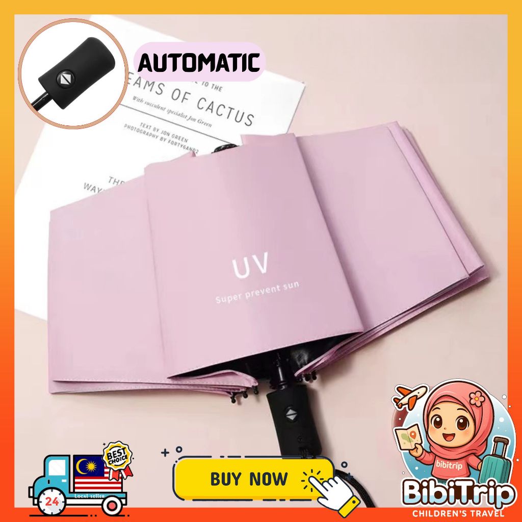 BIBISWIM Automatic Folding UV Umbrella with Black Coating | Windproof