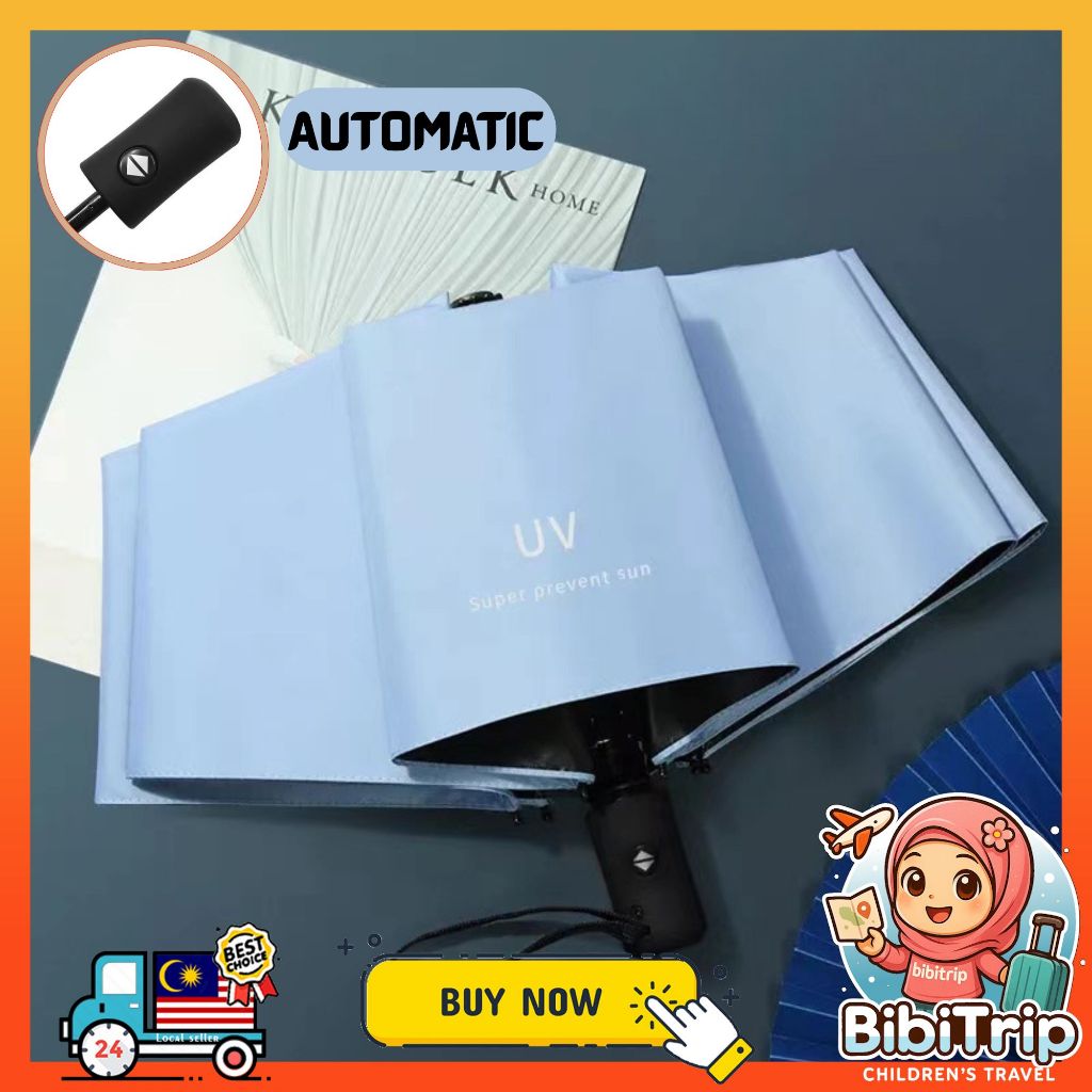 BIBISWIM Automatic Folding UV Umbrella with Black Coating | Windproof