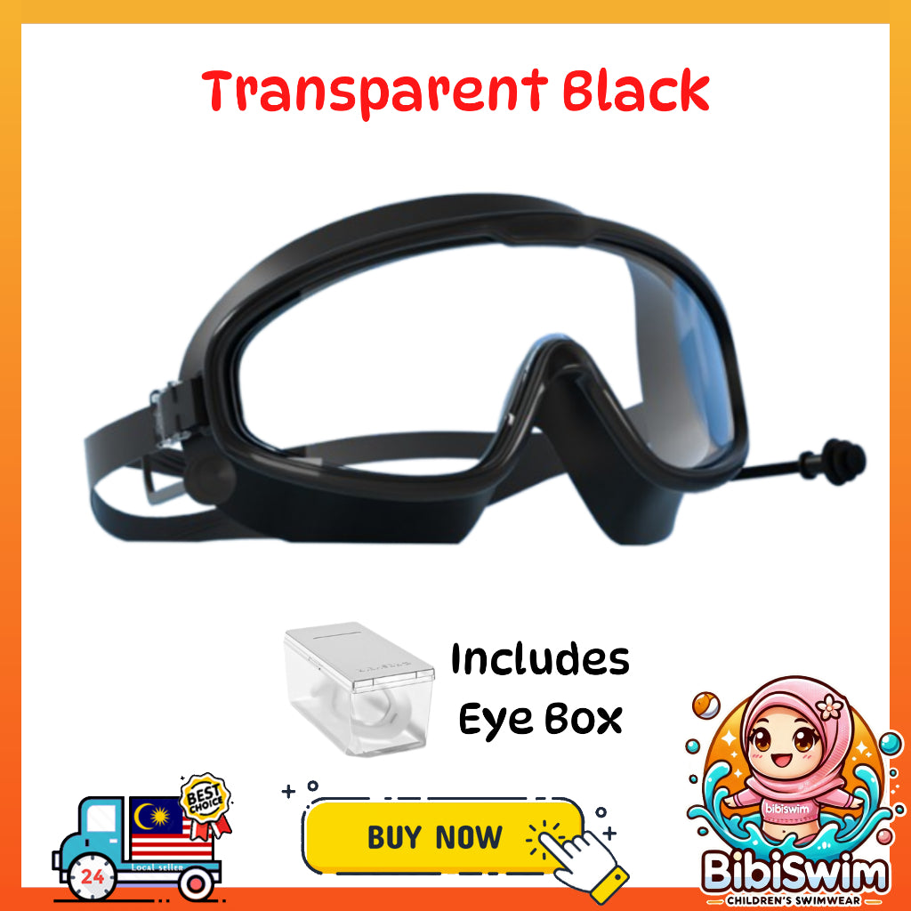 BIBISWIM Adult Swimming Goggles | Big-Frame Waterproof with Earplugs