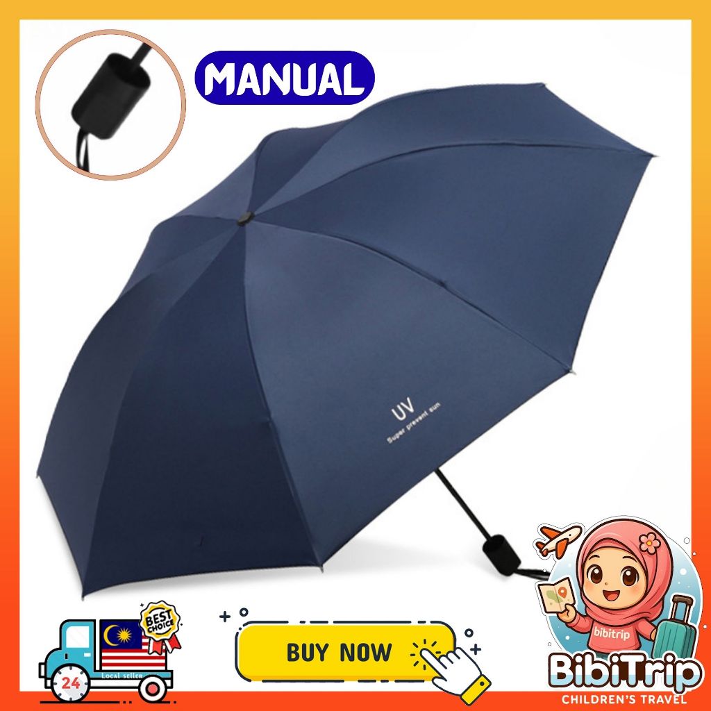 BIBISWIM Automatic Folding UV Umbrella with Black Coating | Windproof