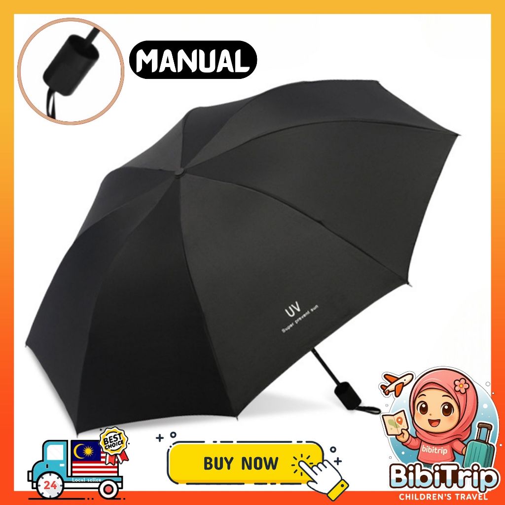 BIBISWIM Automatic Folding UV Umbrella with Black Coating | Windproof