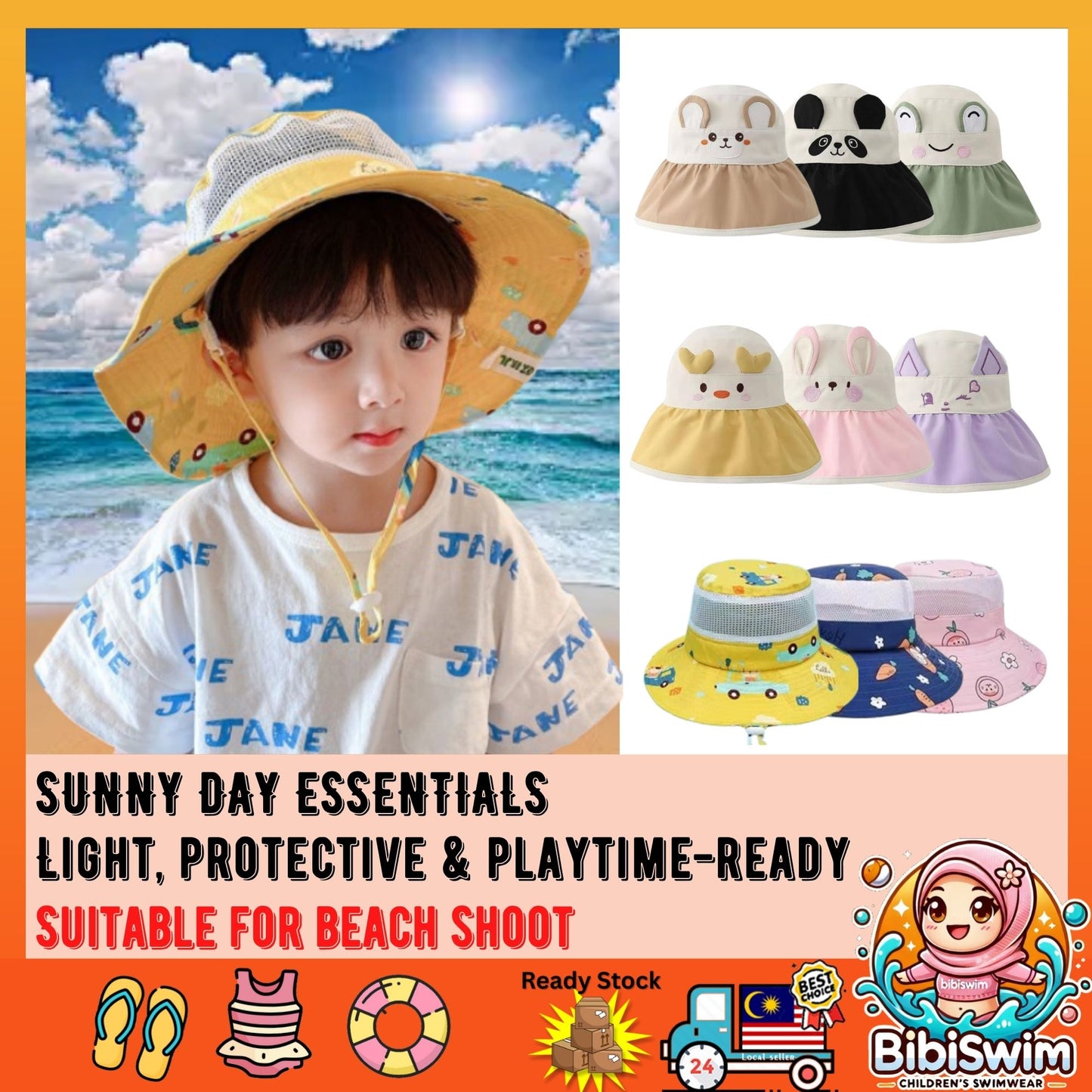 BIBISWIM Baby Bucket Hat Kids Sun Hat Boys Girls Outdoor Hat Sun Protection Cap Fisherman Beach Hat