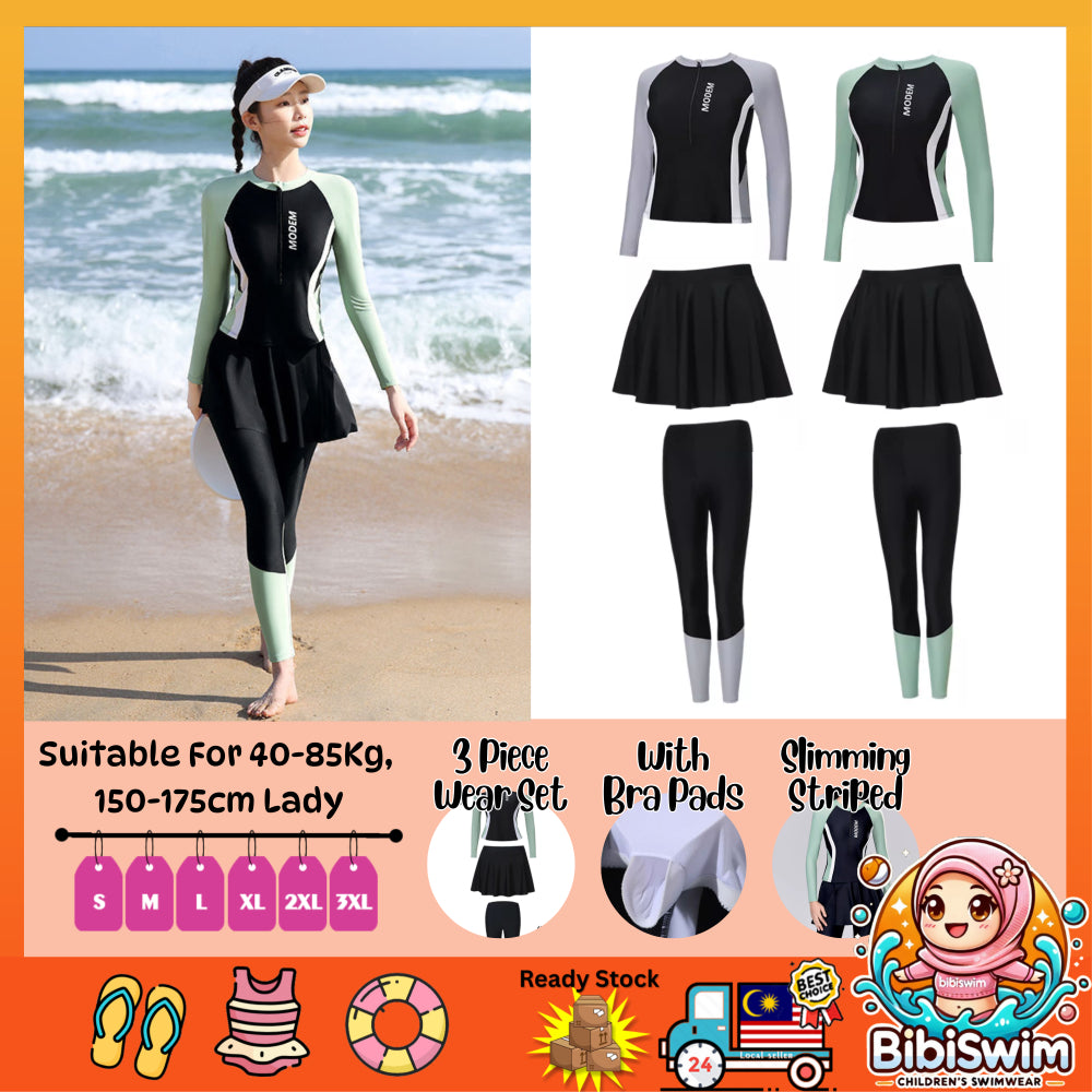 BIBISWIM Women Long Sleeve Swimsuit Skirt | Surf & Snorkeling Swimwear