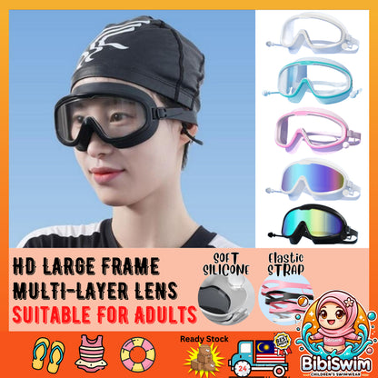 BIBISWIM Adult Swimming Goggles | Big-Frame Waterproof with Earplugs