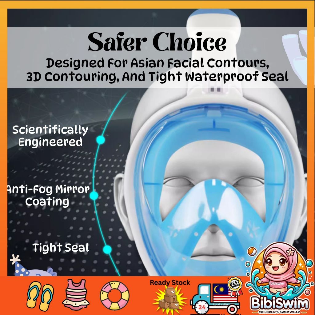 BIBISWIM Full Face Snorkel Mask | Adult & Kids Diving Swimming Mask