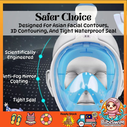 BIBISWIM Full Face Snorkel Mask | Adult & Kids Diving Swimming Mask