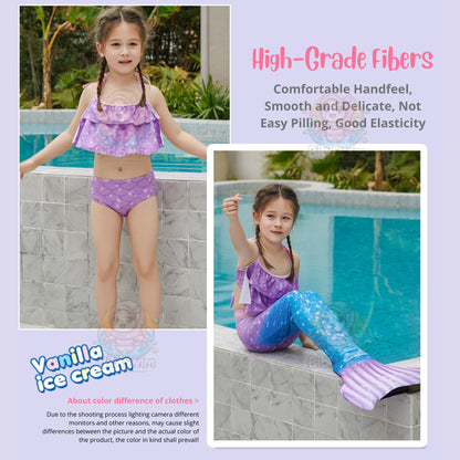 BIBISWIM Girls Mermaid Tail Swimsuit Dress Kids Mermaid Costume Beach & Pool Swimwear