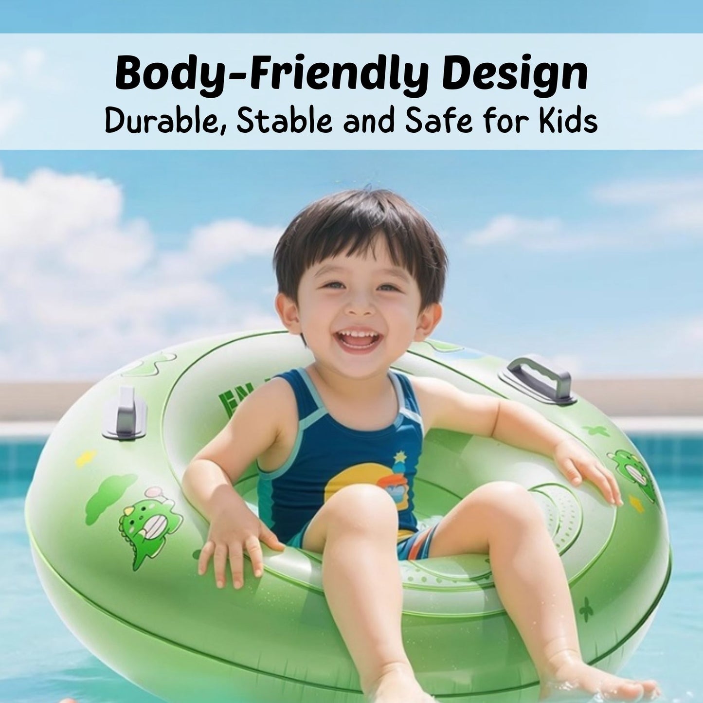 BIBISWIM Self-Inflating Swim Ring Inflatable Pool Float Baby Kids Adults Water Swimming Float Ring