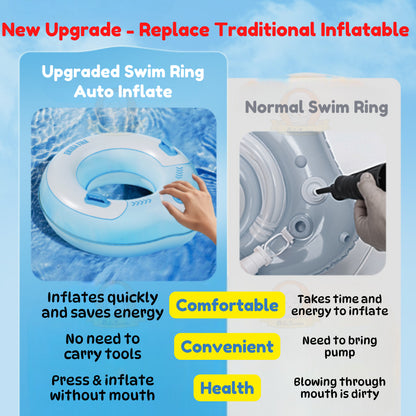 BIBISWIM Self-Inflating Swim Ring | Inflatable Pool Float for Kids & Adults