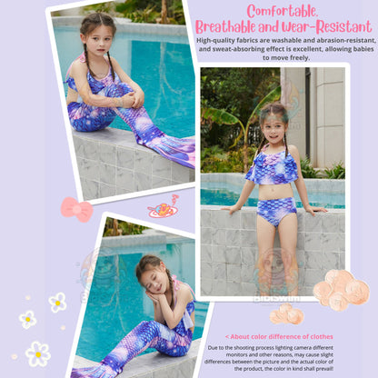 BIBISWIM Girls Mermaid Tail Swimsuit Dress Kids Mermaid Costume Beach & Pool Swimwear