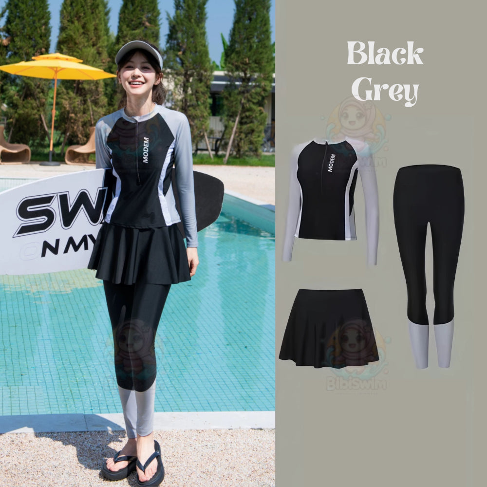 BIBISWIM Women Long Sleeve Swimsuit Skirt | Surf & Snorkeling Swimwear