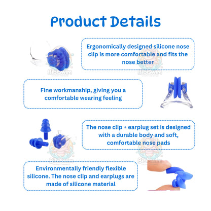 BIBISWIM Silicone Ear Plugs & Nose Clip for Swimming, Diving & Surfing