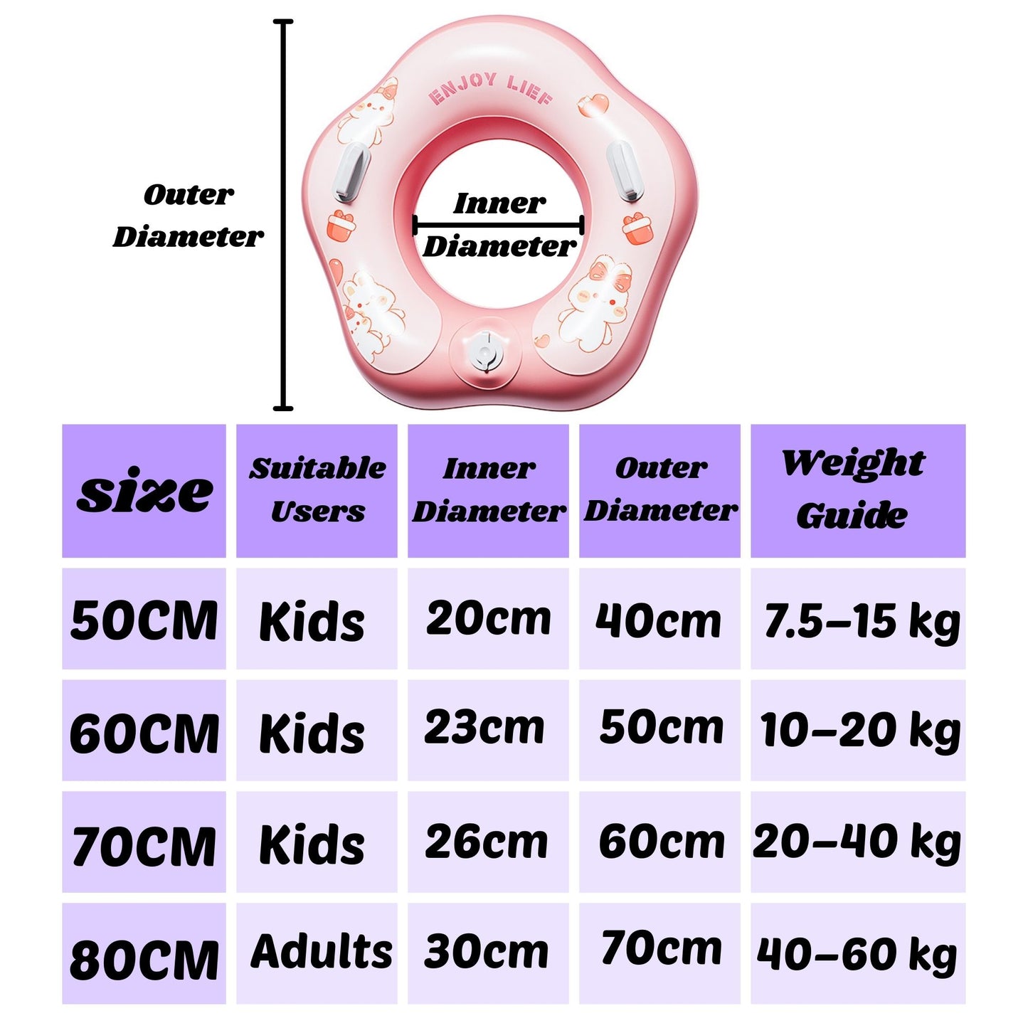 BIBISWIM Self-Inflating Swim Ring Inflatable Pool Float Baby Kids Adults Water Swimming Float Ring