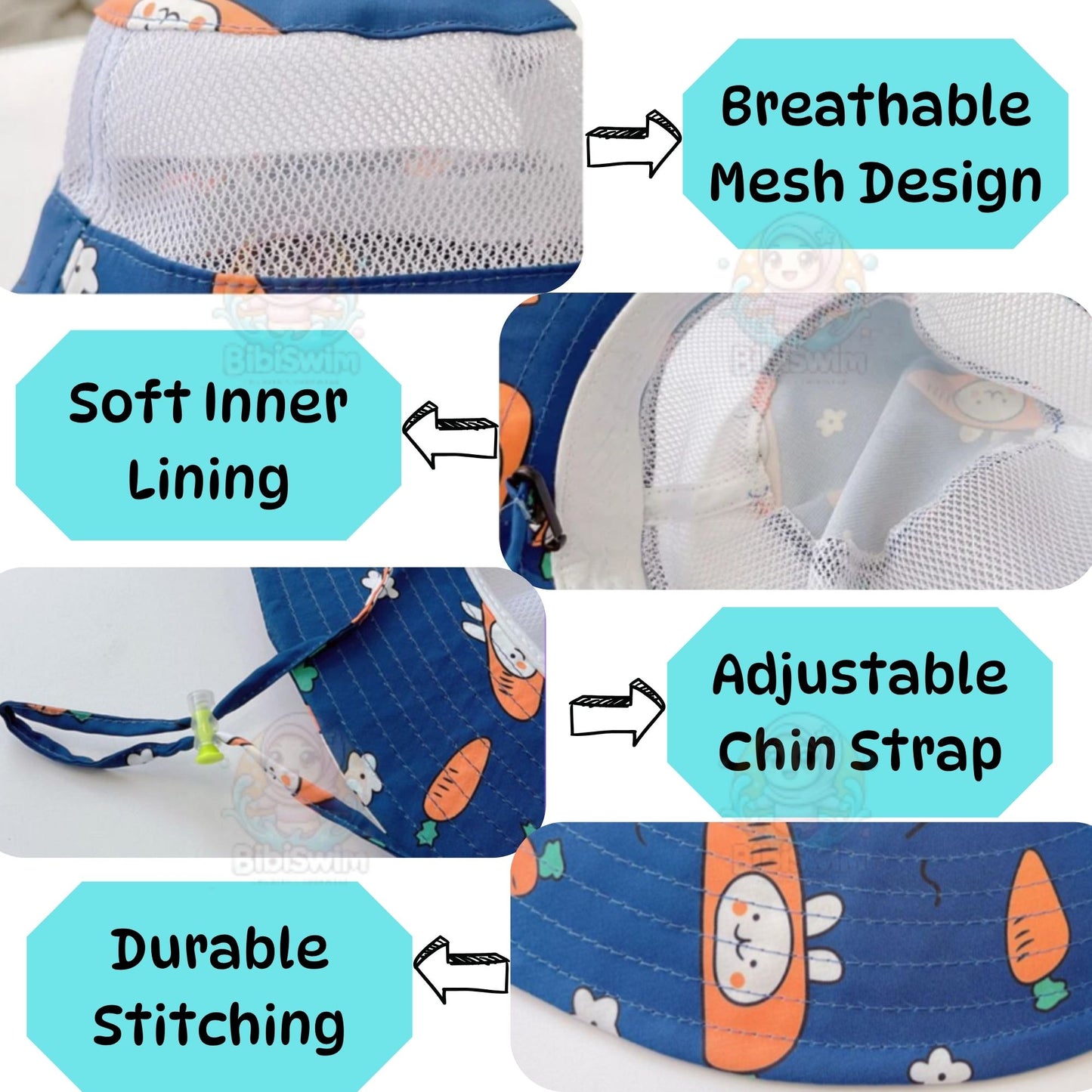 BIBISWIM Baby Bucket Hat Kids Sun Hat Boys Girls Outdoor Hat Sun Protection Cap Fisherman Beach Hat