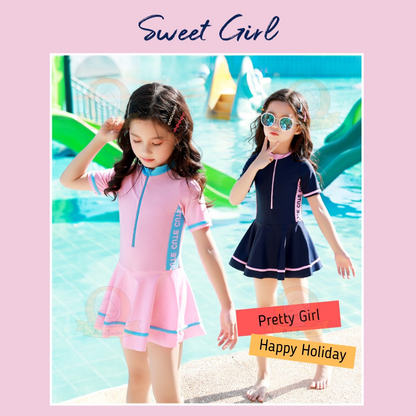 BIBISWIM Kids Girls Swimsuit One-Piece Long Sleeve Swimming Costume