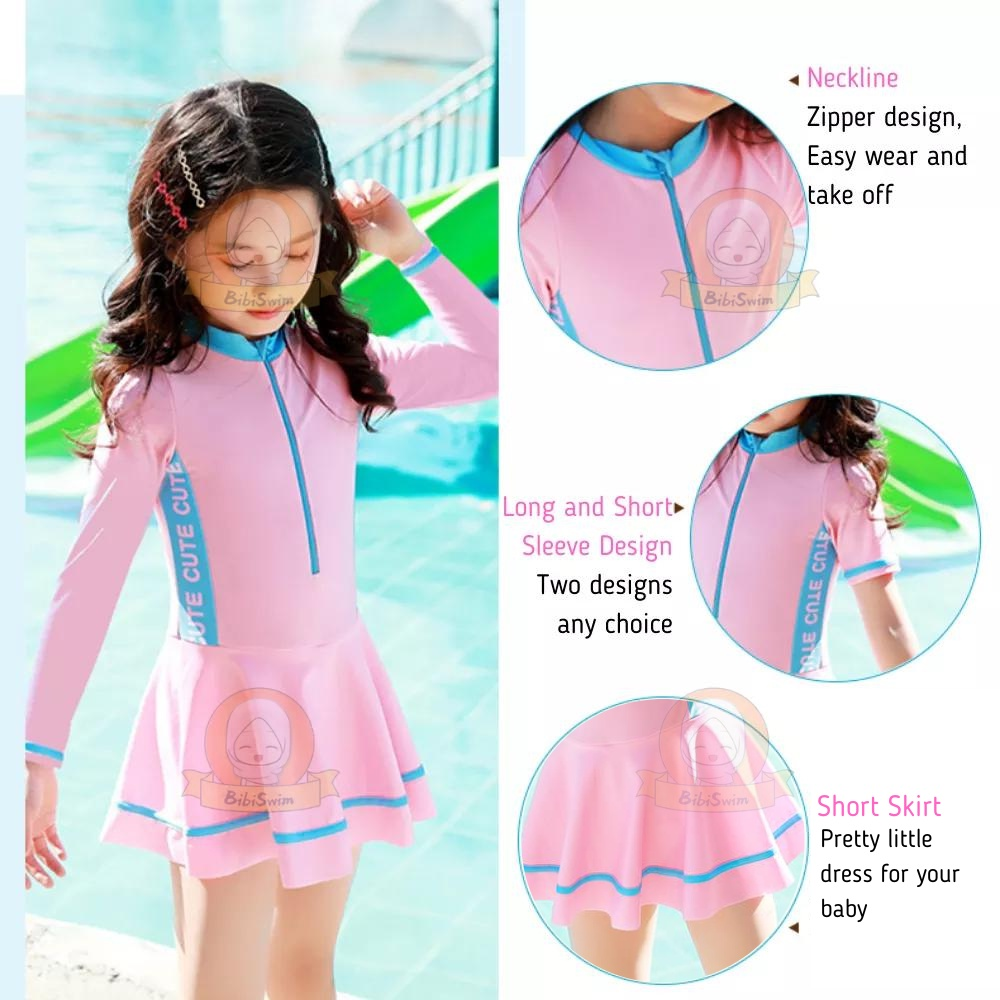 BIBISWIM Kids Girls Swimsuit One-Piece Long Sleeve Swimming Costume
