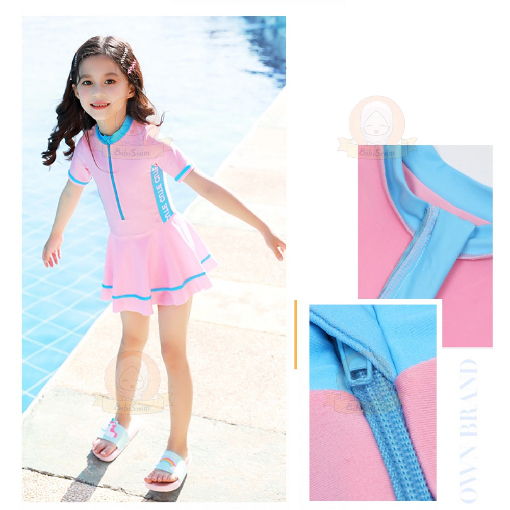 BIBISWIM Kids Girls Swimsuit One-Piece Long Sleeve Swimming Costume