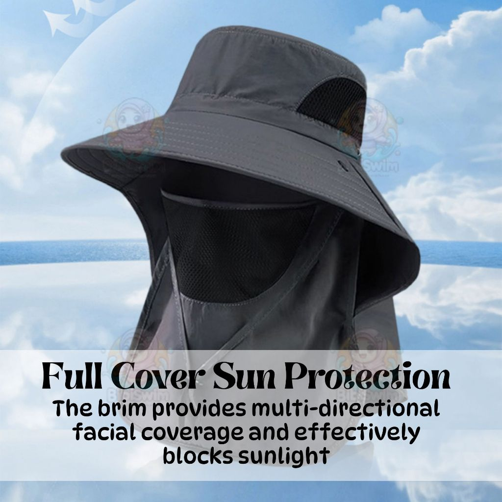 BIBISWIM Sun Hat Uv protection Windproof Hiking Hat Face Cover Waterproof Cap Fishing Camping Hats