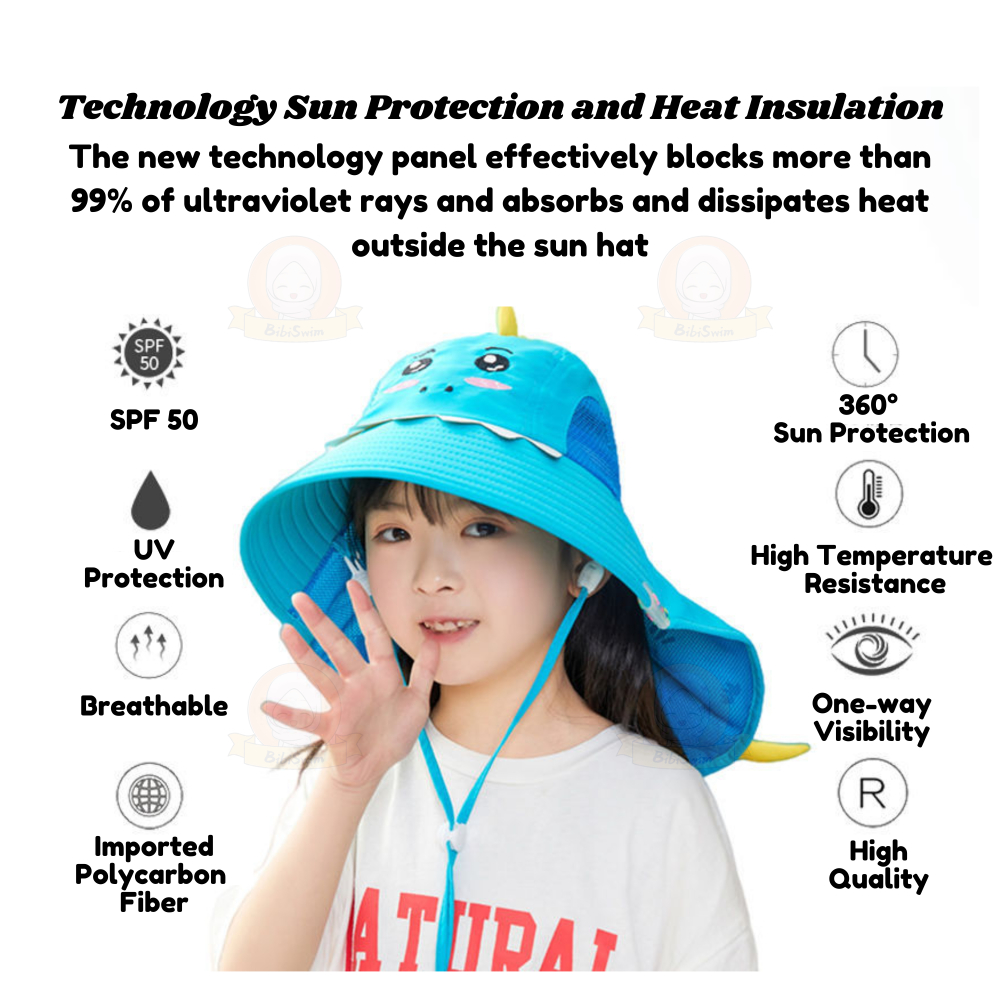 BIBISWIM Wide Brim Children Sun Hat Kids Beach Bucket Hat
