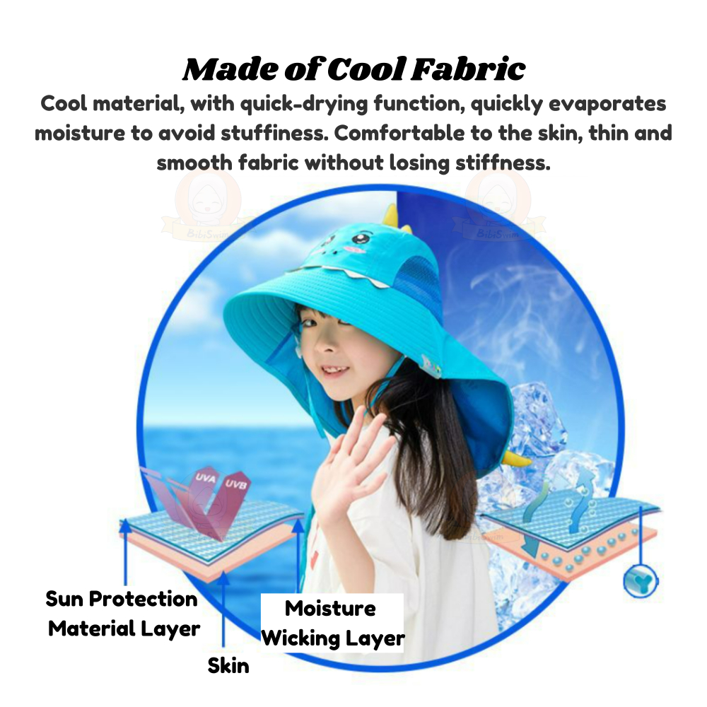BIBISWIM Wide Brim Children Sun Hat Kids Beach Bucket Hat