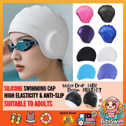 BIBISWIM Swimming Cap Swim Diving Caps For Adults Silicone Head Ear Protection Waterproof Sports Hat