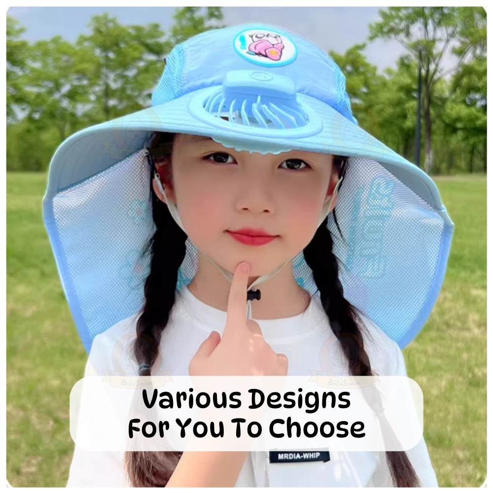 BIBISWIM Wide Brim Children Sun Hat Kids Bucket Hat Fan