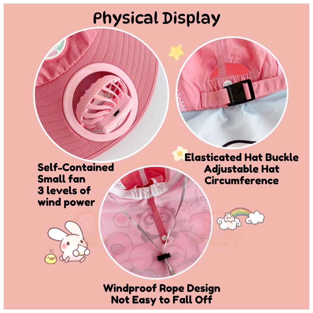BIBISWIM Wide Brim Children Sun Hat Kids Bucket Hat Fan
