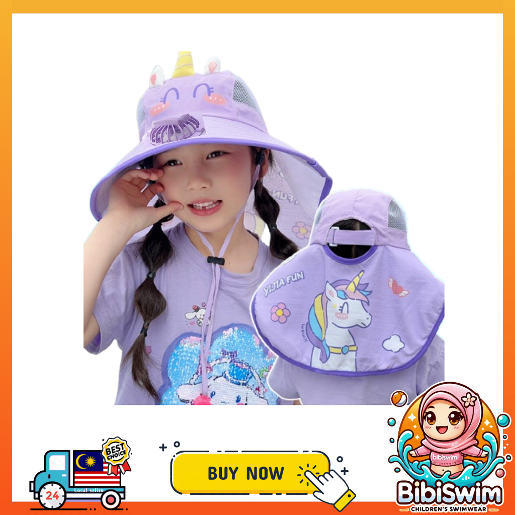 BIBISWIM Wide Brim Children Sun Hat Kids Bucket Hat Fan