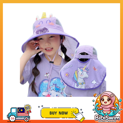 BIBISWIM Wide Brim Children Sun Hat Kids Bucket Hat Fan