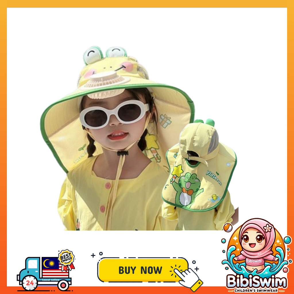 BIBISWIM Wide Brim Children Sun Hat Kids Bucket Hat Fan