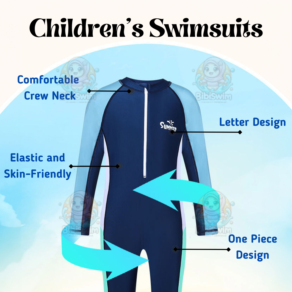 BIBISWIM Swimming Suit Kid Boy Girl Long Sleeved Sun Protection Swimsuit One Piece