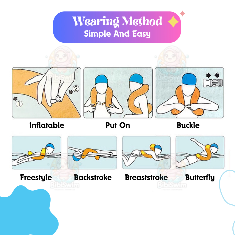 BIBISWIM Children's Inflatable Jacket Floating Ring Kids Safety Life Swimming Vest Floating Swimsuit