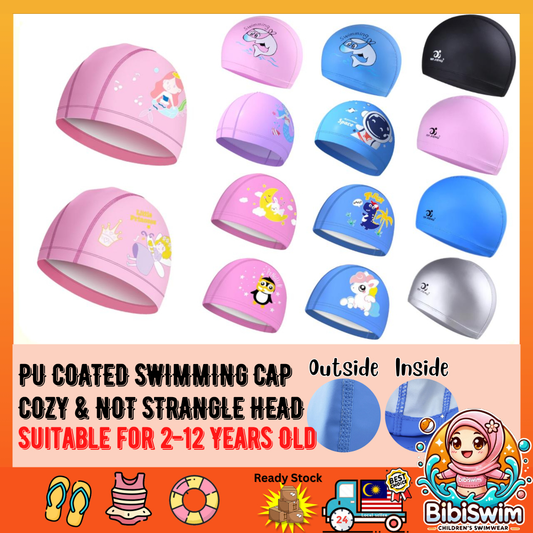 BIBISWIM Comfortable Silicone PU Coated Swimming Cap for Kid Kids