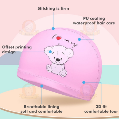 BIBISWIM Comfortable Silicone PU Coated Swimming Cap for Kid Kids