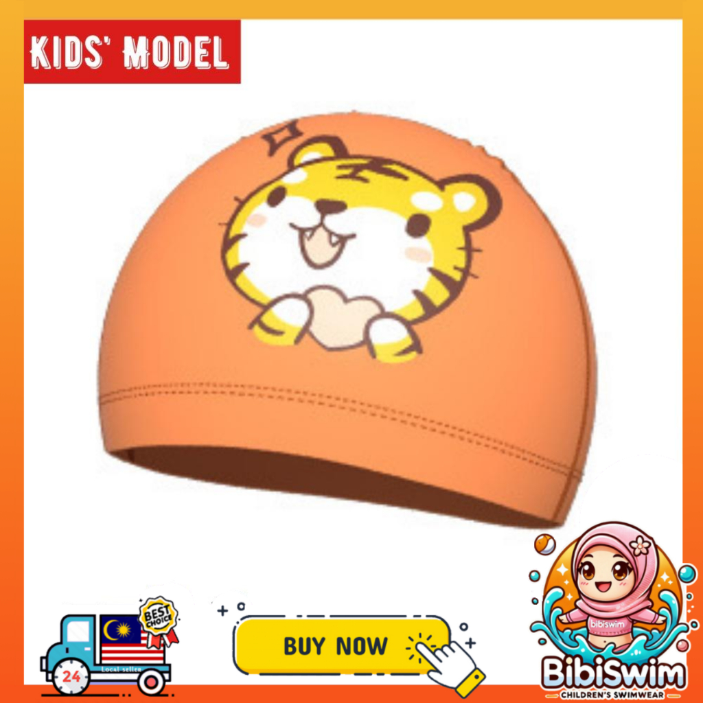 BIBISWIM Comfortable Silicone PU Coated Swimming Cap for Kid Kids