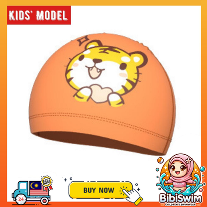 BIBISWIM Comfortable Silicone PU Coated Swimming Cap for Kid Kids