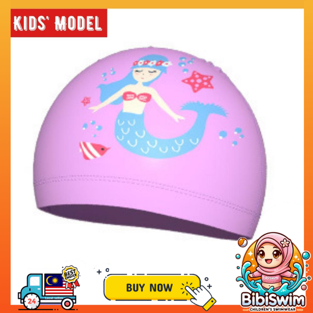 BIBISWIM Comfortable Silicone PU Coated Swimming Cap for Kid Kids