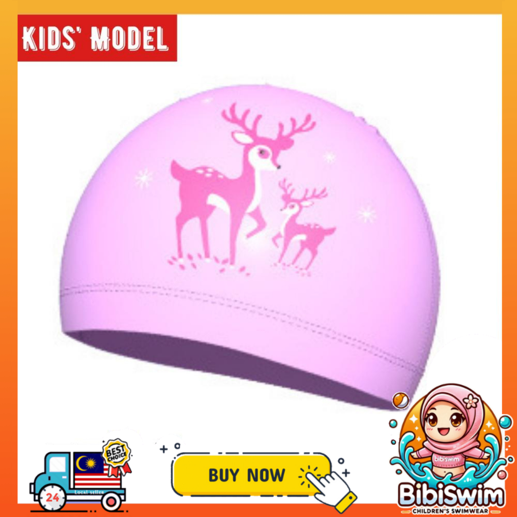 BIBISWIM Comfortable Silicone PU Coated Swimming Cap for Kid Kids