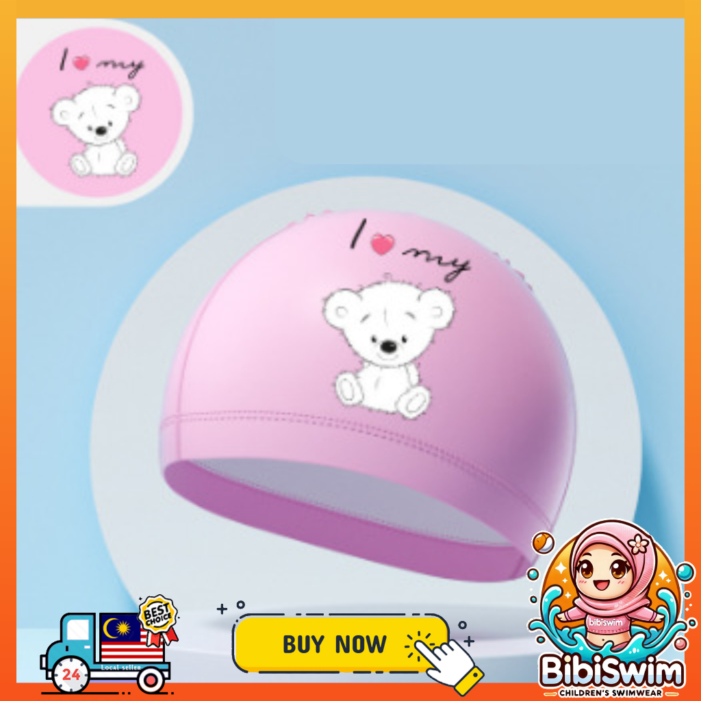 BIBISWIM Comfortable Silicone PU Coated Swimming Cap for Kid Kids