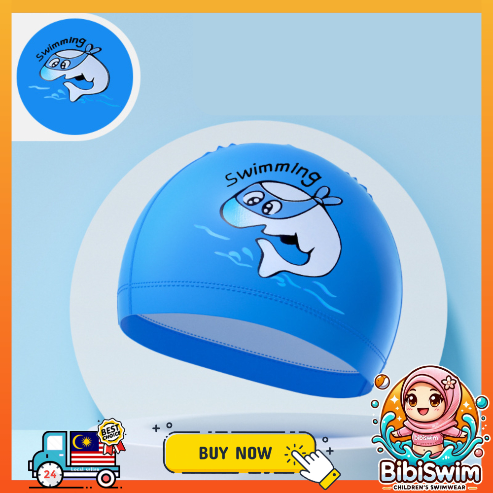 BIBISWIM Comfortable Silicone PU Coated Swimming Cap for Kid Kids