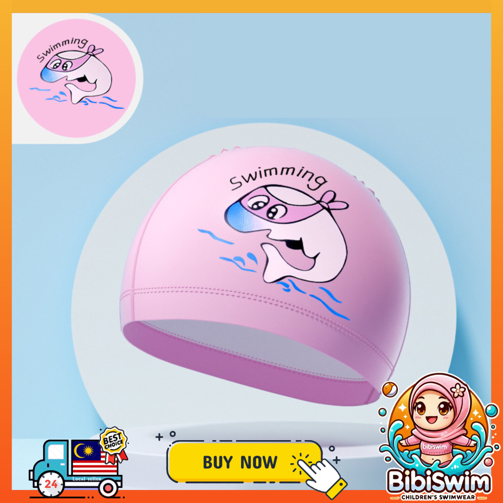 BIBISWIM Comfortable Silicone PU Coated Swimming Cap for Kid Kids
