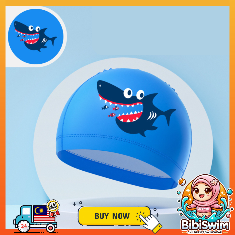 BIBISWIM Comfortable Silicone PU Coated Swimming Cap for Kid Kids