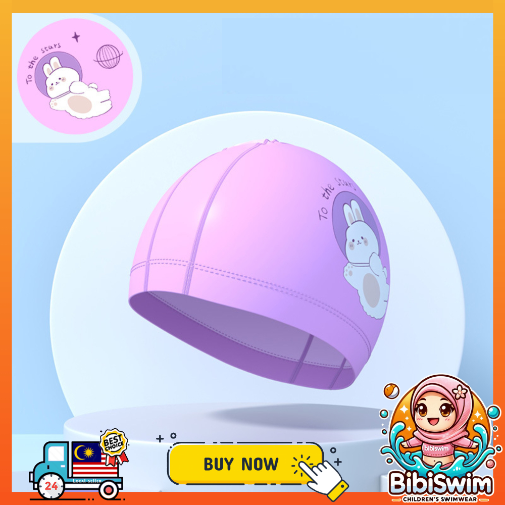 BIBISWIM Comfortable Silicone PU Coated Swimming Cap for Kid Kids