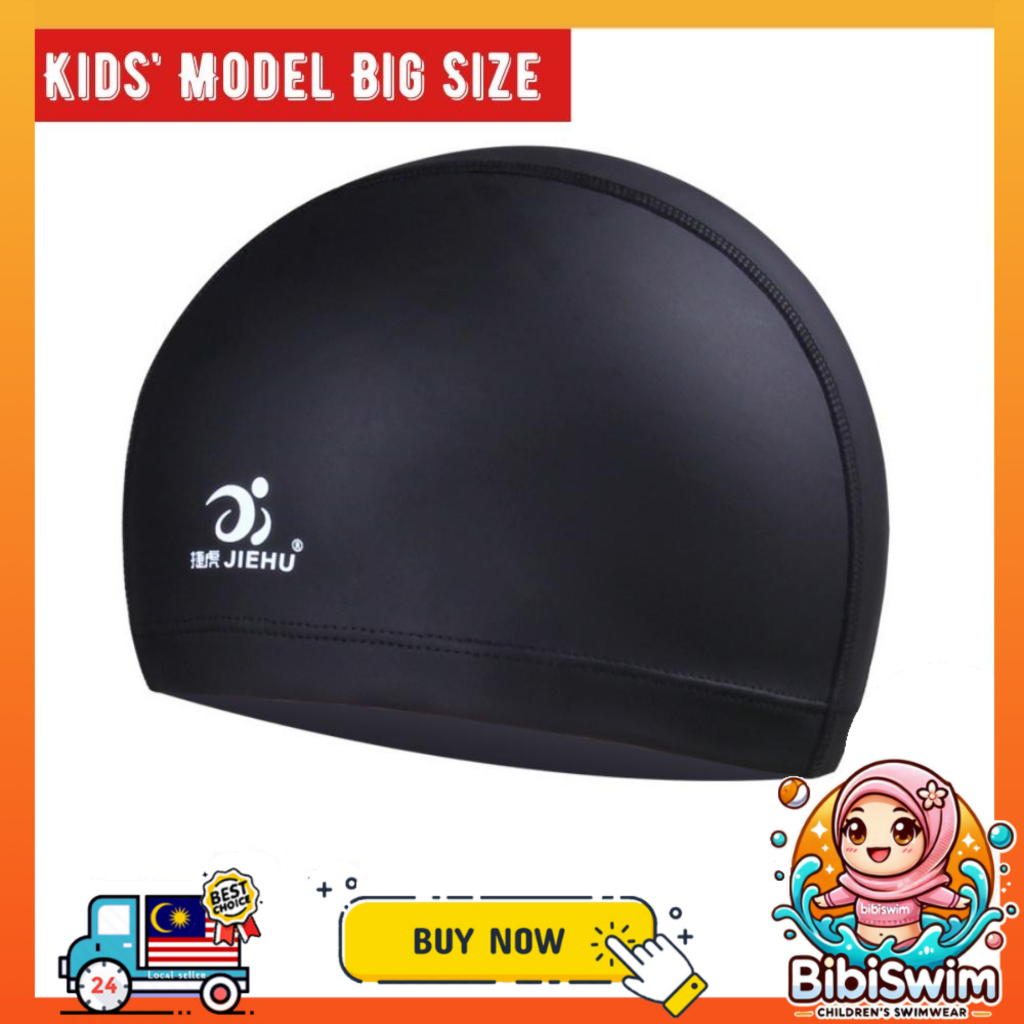 BIBISWIM Comfortable Silicone PU Coated Swimming Cap for Kid Kids