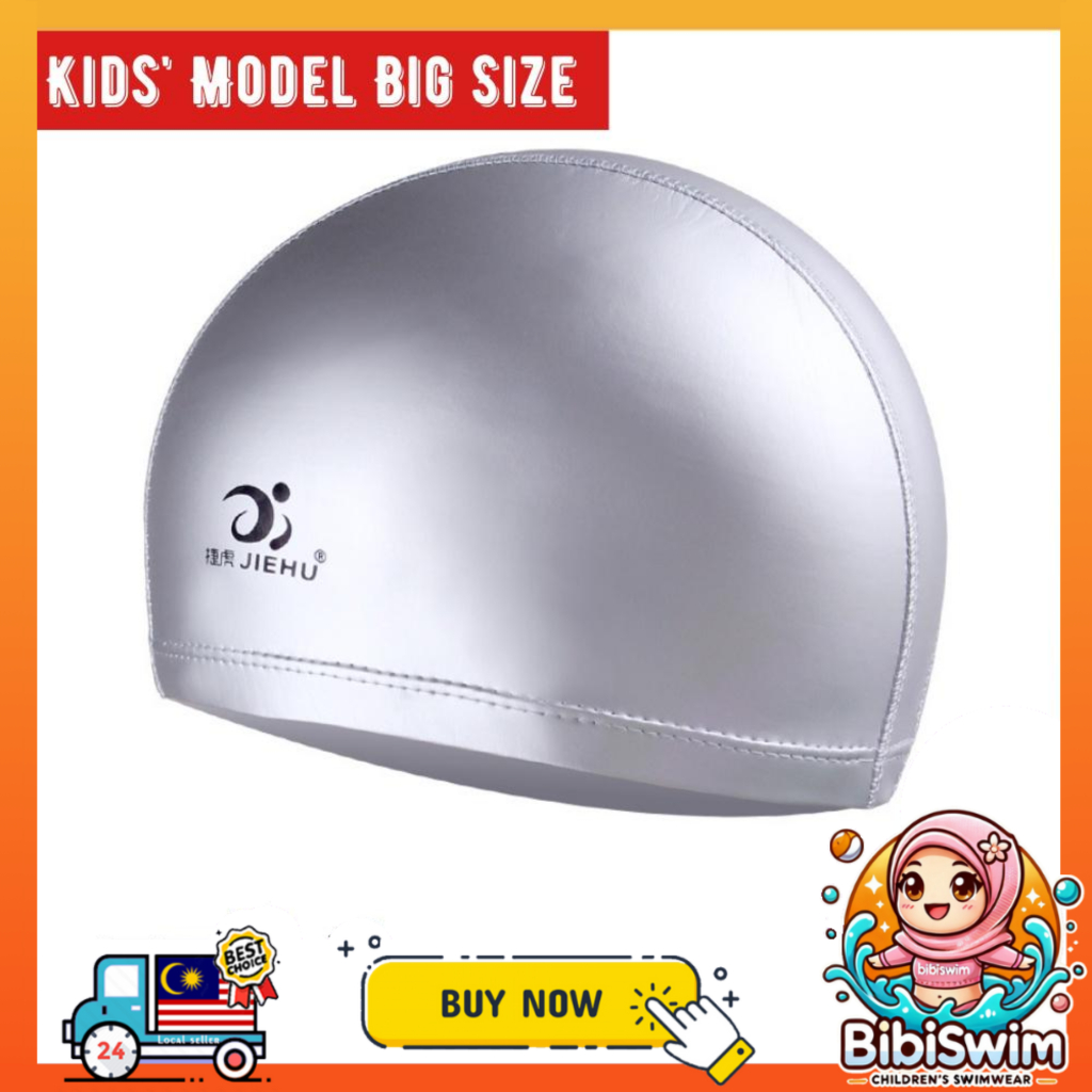 BIBISWIM Comfortable Silicone PU Coated Swimming Cap for Kid Kids