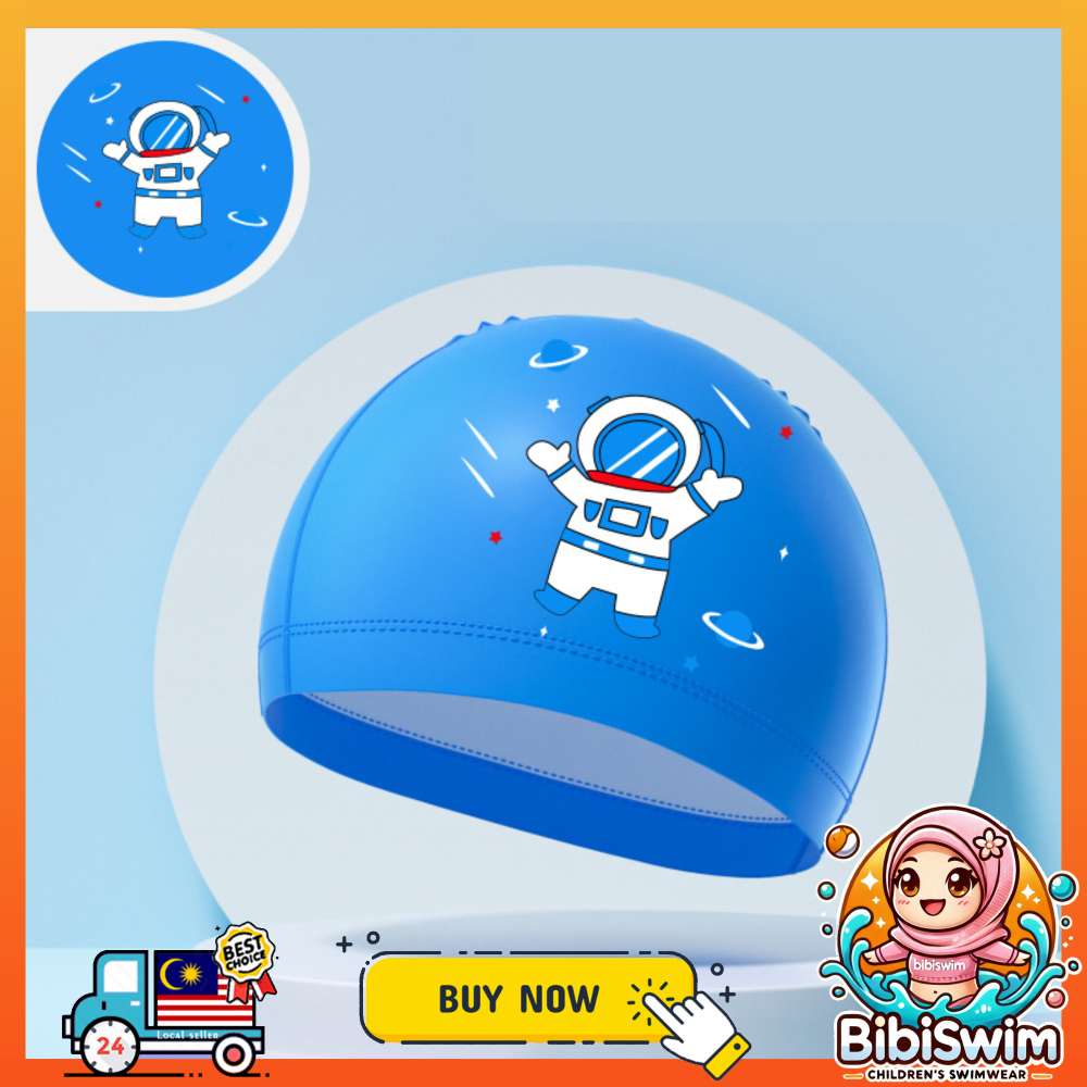 BIBISWIM Comfortable Silicone PU Coated Swimming Cap for Kid Kids