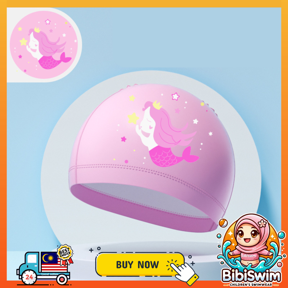 BIBISWIM Comfortable Silicone PU Coated Swimming Cap for Kid Kids
