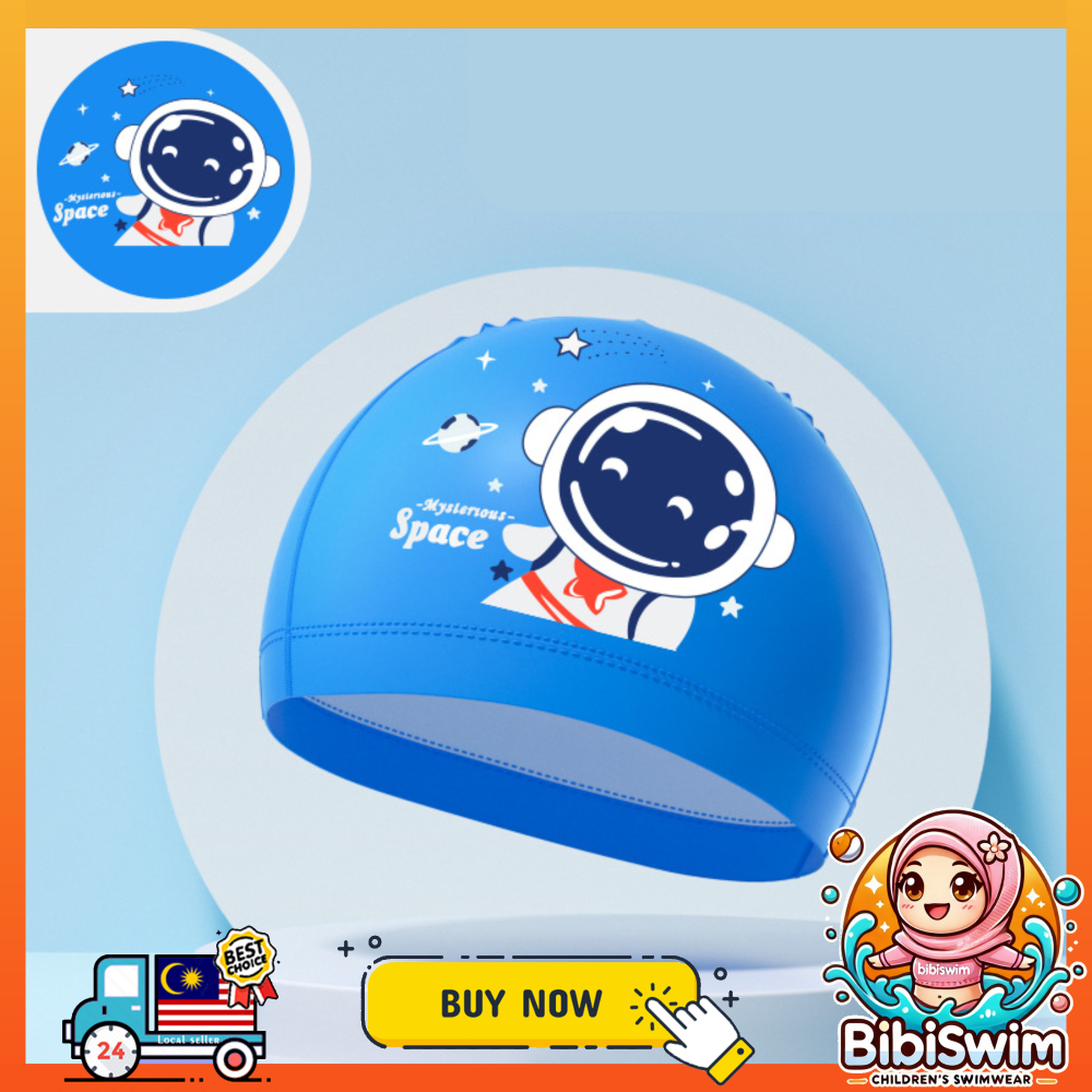 BIBISWIM Comfortable Silicone PU Coated Swimming Cap for Kid Kids